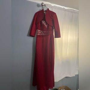 Women’s long beautiful red gown with satin bolero